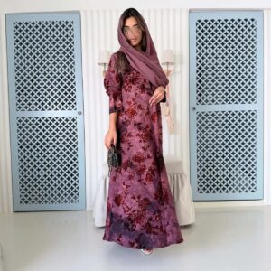 عبايه عنابي طباعة كريب قصة نص كلوش